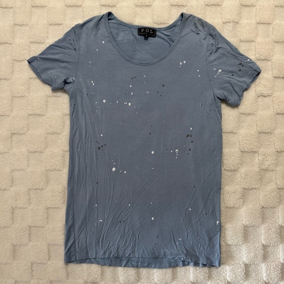 POL Women's Distressed Artistic Baby Blue Tee, Relaxed Fit Top, Small NWOT - Picture 1 of 5